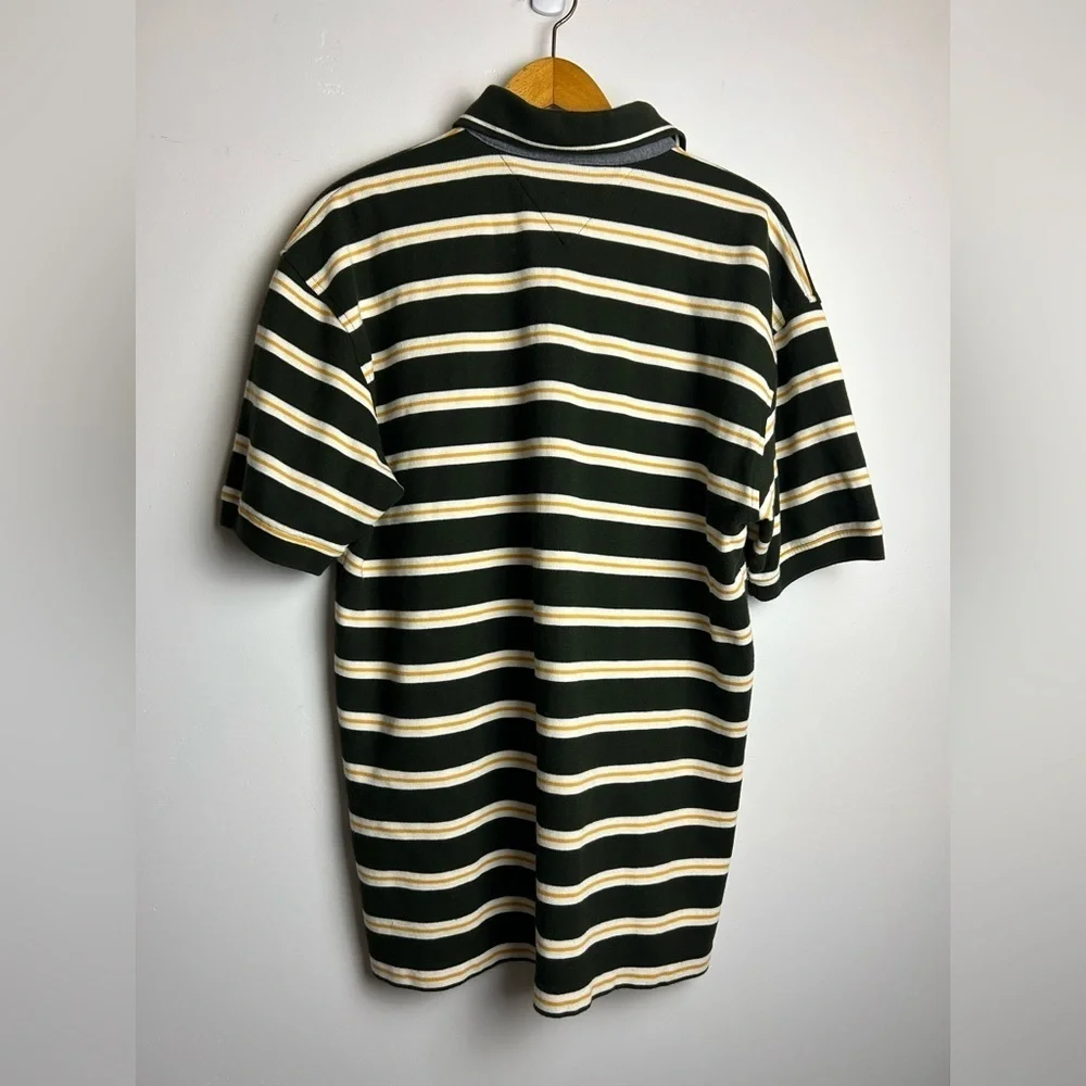 VTG Tommy Hilfiger Green Striped‎ Polo Shirt Mens Sz L Logo Thermal Equestrian